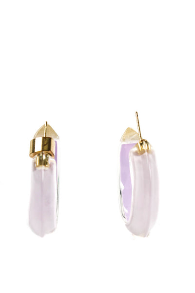 Alison Lou Womens Lucite Gold Tone Small Lavendar Jelly Hoop Earrings 1.4"