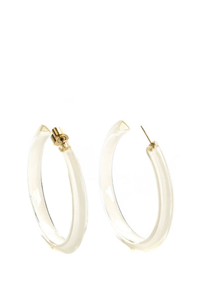Alison Lou Womens Lucite Gold Tone Large White Jelly Hoop Earrings 2.25"