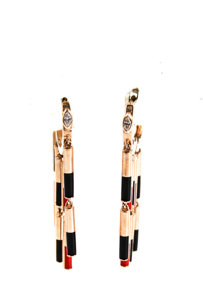 Melis Goral Womens 14kt Rose Gold Enamel Diamond Dangle Earrings 1.5" 11 grams