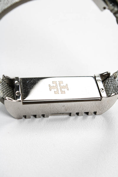 Tory Burch x Fitbit Womens Silver Tone Metallic Leather Wrap Bracelet 8.5"