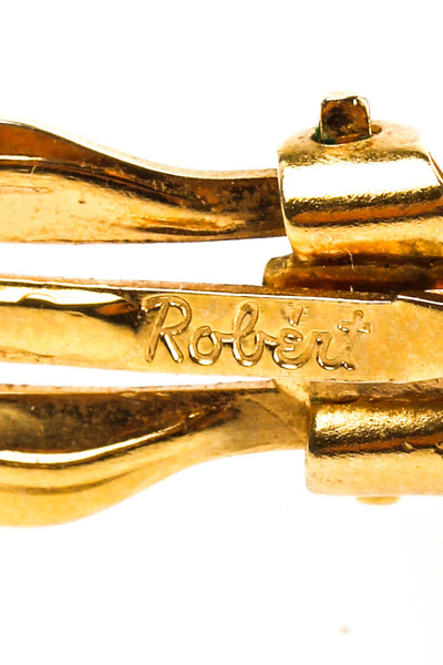 Robert Womens Vitnage Gold Tone Large Orange Rhinestone Stud Clip On Earrings