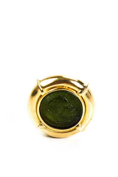 Roxanne Assoulin Womens Vintage Gold Tone Green Stone Intaglio Clip On Earrings