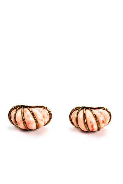 Maurice Paris Womens Vintage Gold Tone Pink Carved Coral Stud Clip On Earrings