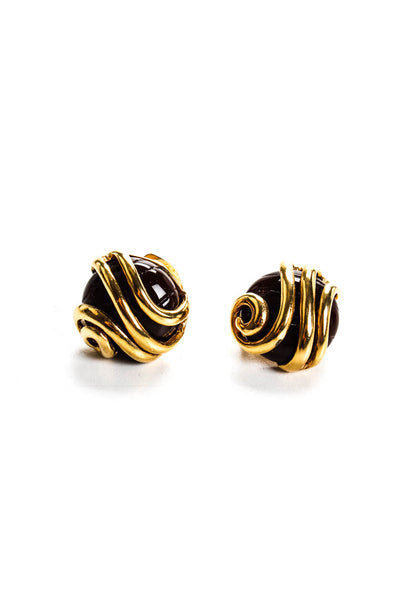 Replica Womens Vitnage Gold Tone Enamel Swirl Overlay Clip On Earrings Lot 3