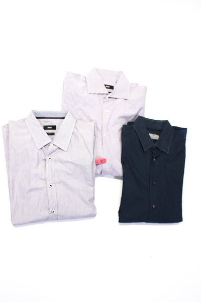 Boss Hugo Boss Men's Long Sleeves Button Down Shirt Purple Stripe Size XL Lot 3