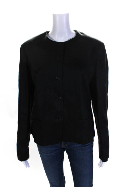 Lauren Ralph Lauren Womens Woven Round Neck Buttoned Blazer Jacket Black Size 14