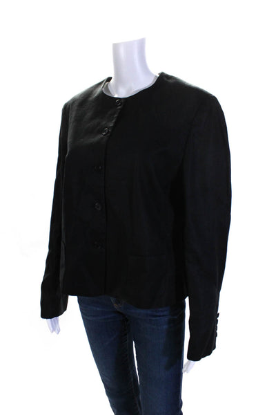 Lauren Ralph Lauren Womens Woven Round Neck Buttoned Blazer Jacket Black Size 14