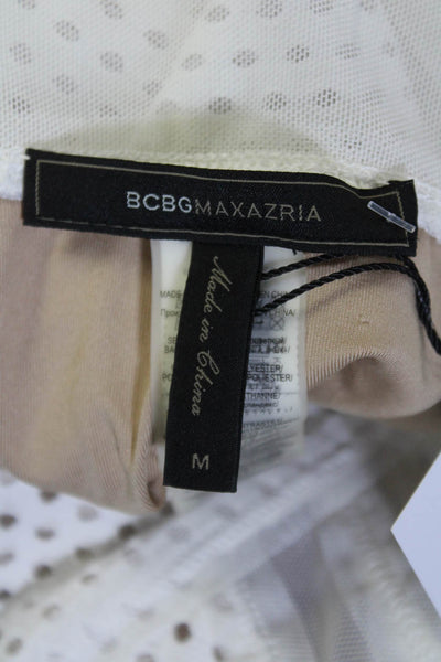 BCBG Max Azria Womens Sheer High V Neck Sleeveless Tank Top White Brown Size M