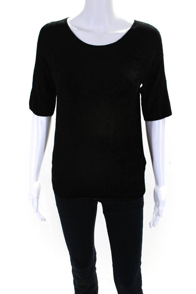 Helmut Lang Women's Short Sleeve Fluffy Stretch T-shirt Blouse Black Size M