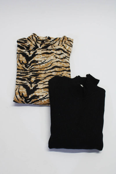 Jus D Orange Women's Animal Print Top Ribbed Sweater Beige Black Size M 4 Lot 2