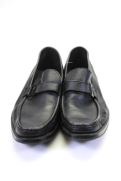 Salvatore Ferragamo Men's Pebbled Leather Slip On Loafers Black Size 7.5