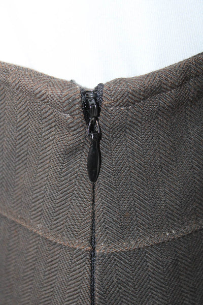 Dries Van Noten Womens Pleated Herringbone Drop Waist Skirt Brown Wool Size EU38