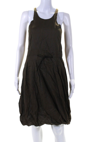 Marni Womens Crew Neck Sleeveless Voile Bubble Hem Dress Brown Cotton Size IT 38