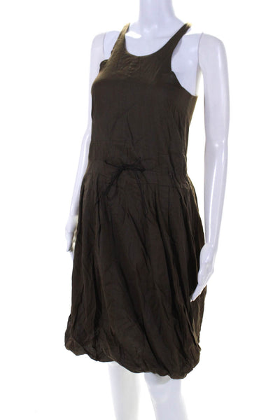 Marni Womens Crew Neck Sleeveless Voile Bubble Hem Dress Brown Cotton Size IT 38