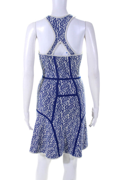 Yigal Azrouel Womens Knit Paisley Racerback Fit & Flare Dress Blue White Wool XS