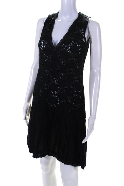 D. Exterior Womens Lace V Neck Sleeveless Voile Drop Waist Dress Navy Medium