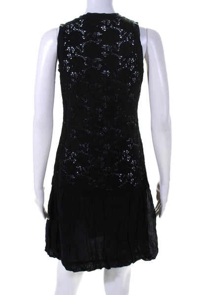 D. Exterior Womens Lace V Neck Sleeveless Voile Drop Waist Dress Navy Medium