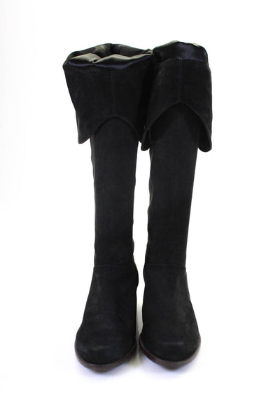 Stuart Weitzman Womens Nubuck Leather Over Knee Pull On Boots Black Size 7.5