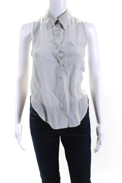 The Reformation Women's Striped Sleeveless Button Down Blouse Blue Size S