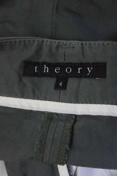Theory Women's Flat Front Pockets Bermuda Short Olive Green Size 4