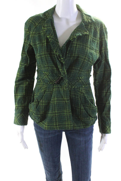 Nanette Lepore Women's Collar Long Sleeves Line Plaid Green Plaid Blazer Size 8