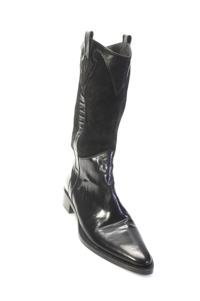 Franco Martini Women's Pointed Toe Mid Calf Western Boot Black Size 6.5