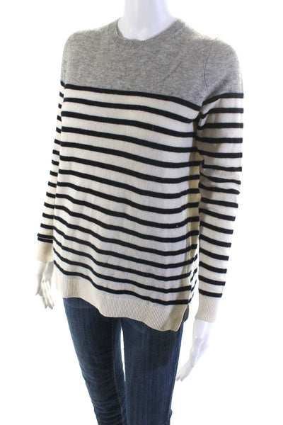 Vince Womens 100% Cashmere Striped Crew Neck Sweater Beige Gray Black Size XS
