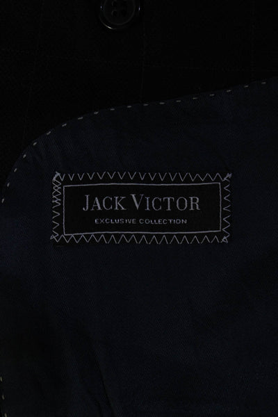 Jack Victor Mens Plaid Two Button Verona Blazer Black Wool Size 48 Regular