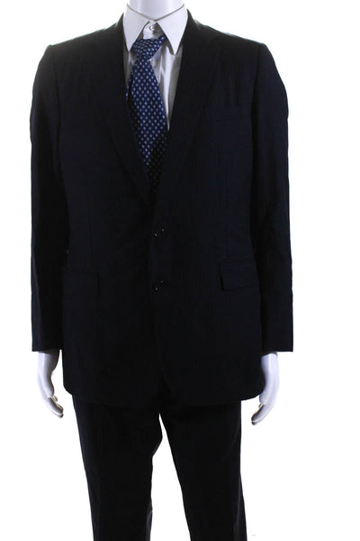 Ralph Lauren Black Label Mens Pinstriped Suit Navy Blue Wool Size 44 R/37