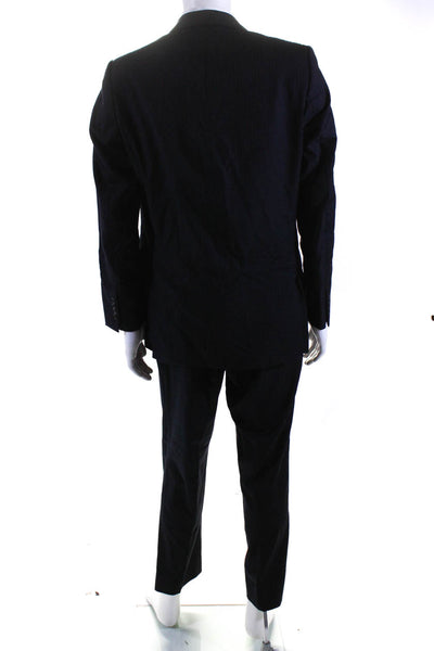 Ralph Lauren Black Label Mens Pinstriped Suit Navy Blue Wool Size 44 R/37