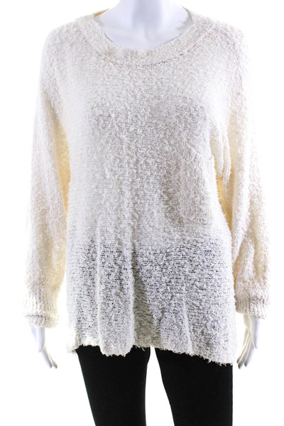 Inhabit Womens Cotton Fuzzy Knit Long Sleeve High-Low Sweater Cream White Size L