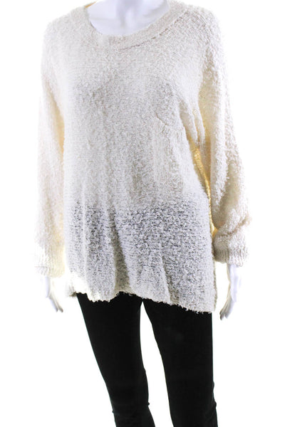 Inhabit Womens Cotton Fuzzy Knit Long Sleeve High-Low Sweater Cream White Size L