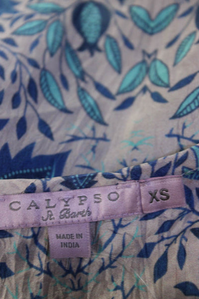 Calypso Saint Barth Womens Floral Ruffle Trim Sleeveless Blouse Top Blue Size XS