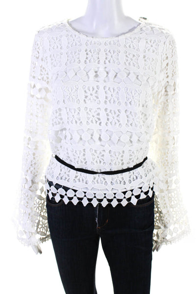 Lucy Paris Womens Crochet Long Bell Sleeves Blouse White Size Small