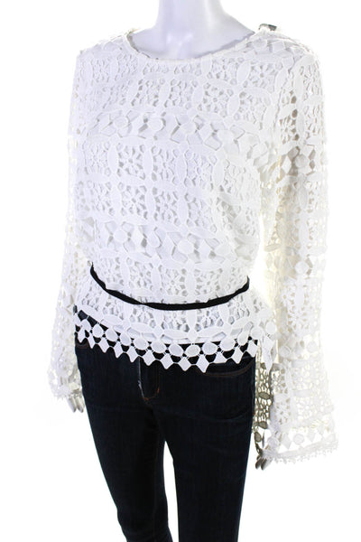 Lucy Paris Womens Crochet Long Bell Sleeves Blouse White Size Small