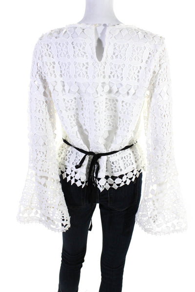 Lucy Paris Womens Crochet Long Bell Sleeves Blouse White Size Small