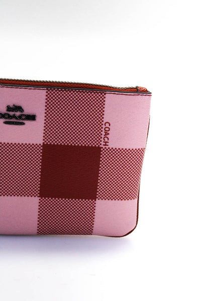 Coach Womens Leather Plaid Zipper Closure Wristlet Handbag Pink Red