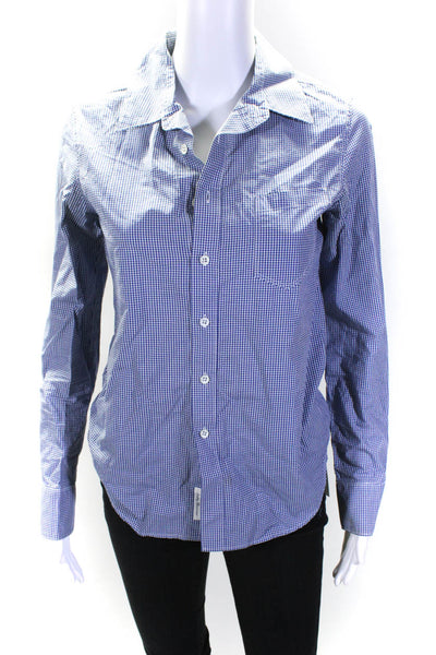 Rag & Bone Womens Button Front Collared Gingham Shirt Blue Cotton Size 2
