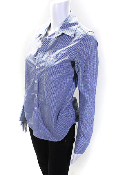 Rag & Bone Womens Button Front Collared Gingham Shirt Blue Cotton Size 2