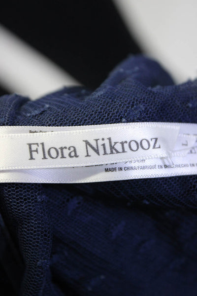 Flora Nikrooz Womens Long Sleeve Satin Mesh Wrap Sleep Dress Blue Size Large