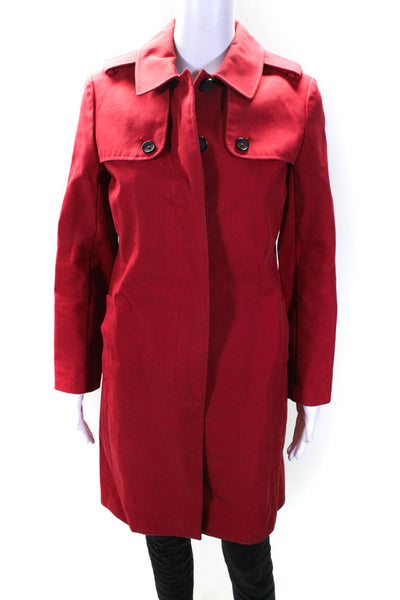 Brooks Brothers Red Fleece Womens Cotton Collared Long Trench Coat Red Size 2