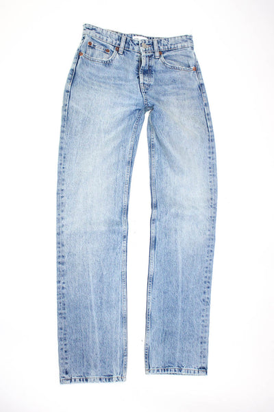 Zara Just Black Denim Womens Cotton Straight Ruffled Jeans Blue Size 2 24 Lot 3