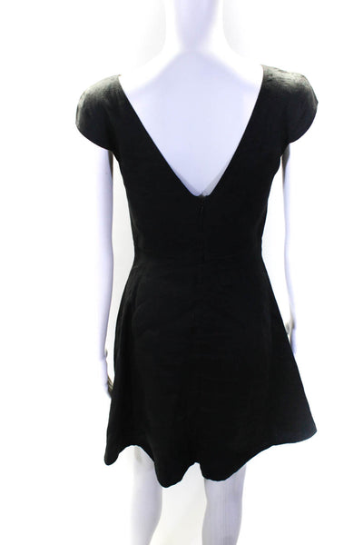 Theory Womens Boat Neck Cap Sleeve Low Back Above Knee A-Line Dress Black Size 0