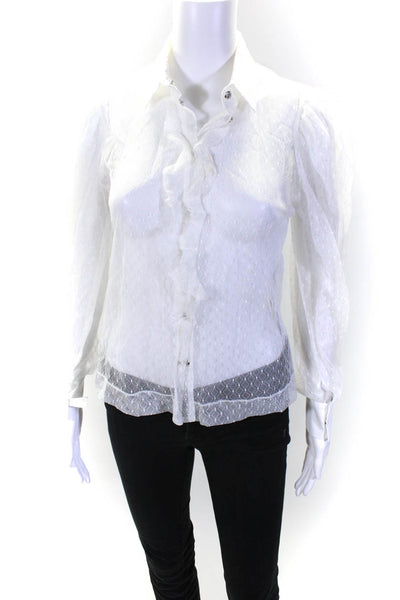D. Exterior Womens Mesh Geometric Snap Buttoned Long Sleeve Blouse White Size S