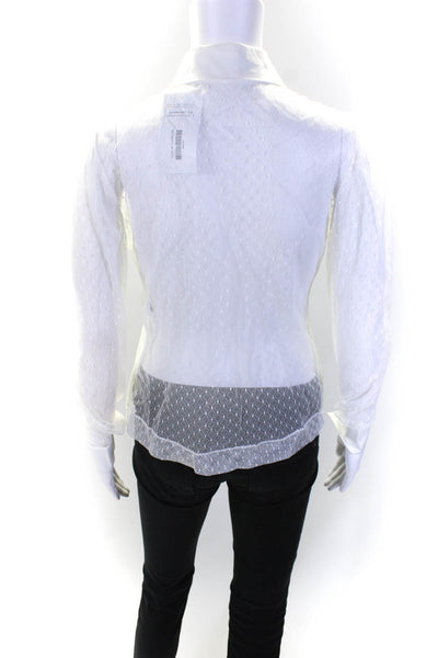 D. Exterior Womens Mesh Geometric Snap Buttoned Long Sleeve Blouse White Size S