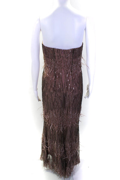 Melinda Eng Womens Silk Embroider Feathered Beaded Sequined Gown Pink Size 6