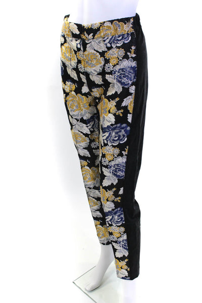 D. Exterior Womens Embroidered Metallic Brocade Floral Pants Black Size EUR40