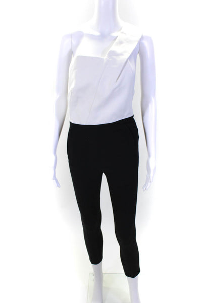 Roland Mouret Womens White Black One Shoulder Straight Leg Jumpsuits Size S