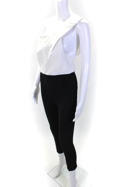Roland Mouret Womens White Black One Shoulder Straight Leg Jumpsuits Size S