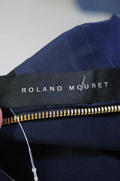 Roland Mouret Womens Navy V-Neck Pleated Sleeveless Straight Leg Jumpsuit Size 2